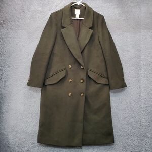 H&M Double Breasted Trench Coat Jacket Womens Size 10 Olive Green